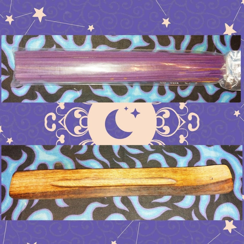 Unbranded Bundle of 2 Wooden Incense Holders w/60 Purple Incense Sticks